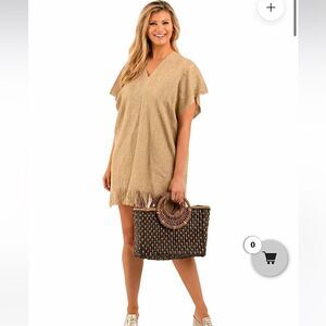 Tara Grinna Gold Kaftan Swim Cover-Up Knit Metallic Shimmer NWOT One Size